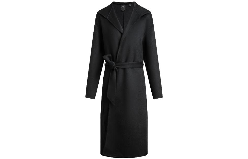 (Women) ARMANI EXCHANGE FW23  Black Solid Waist-Tie Coat. 6RYL22-YN4PZ-1200