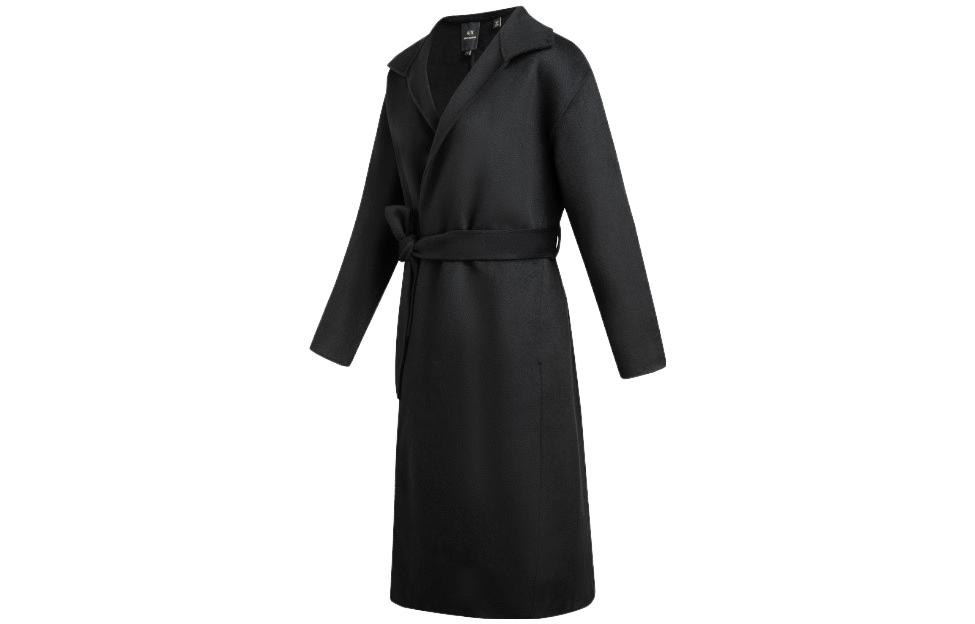 Shop (Women) ARMANI EXCHANGE FW23  Black Solid Waist-Tie Coat. 6RYL22-YN4PZ-1200