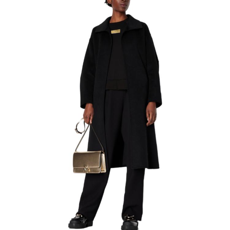 Purchase (Women) ARMANI EXCHANGE FW23  Black Solid Waist-Tie Coat. 6RYL22-YN4PZ-1200