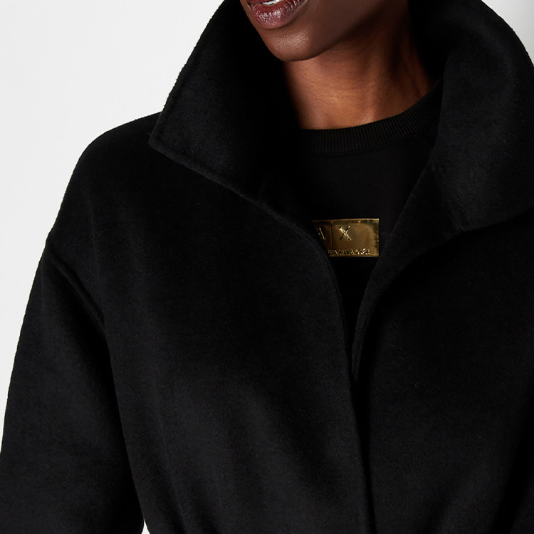Details for (Women) ARMANI EXCHANGE FW23  Black Solid Waist-Tie Coat. 6RYL22-YN4PZ-1200