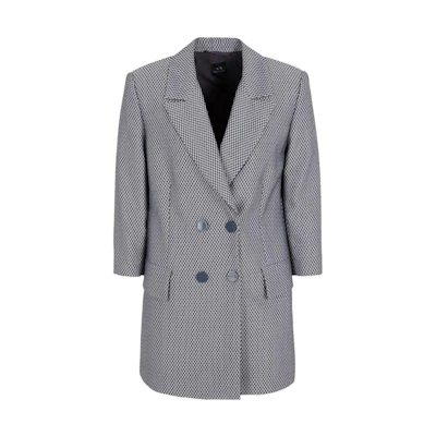 (Women) ARMANI EXCHANGE FW23 Navy Blue Plaid Double-Breasted Blazer. 6RYG22-YN6MZ-25ES