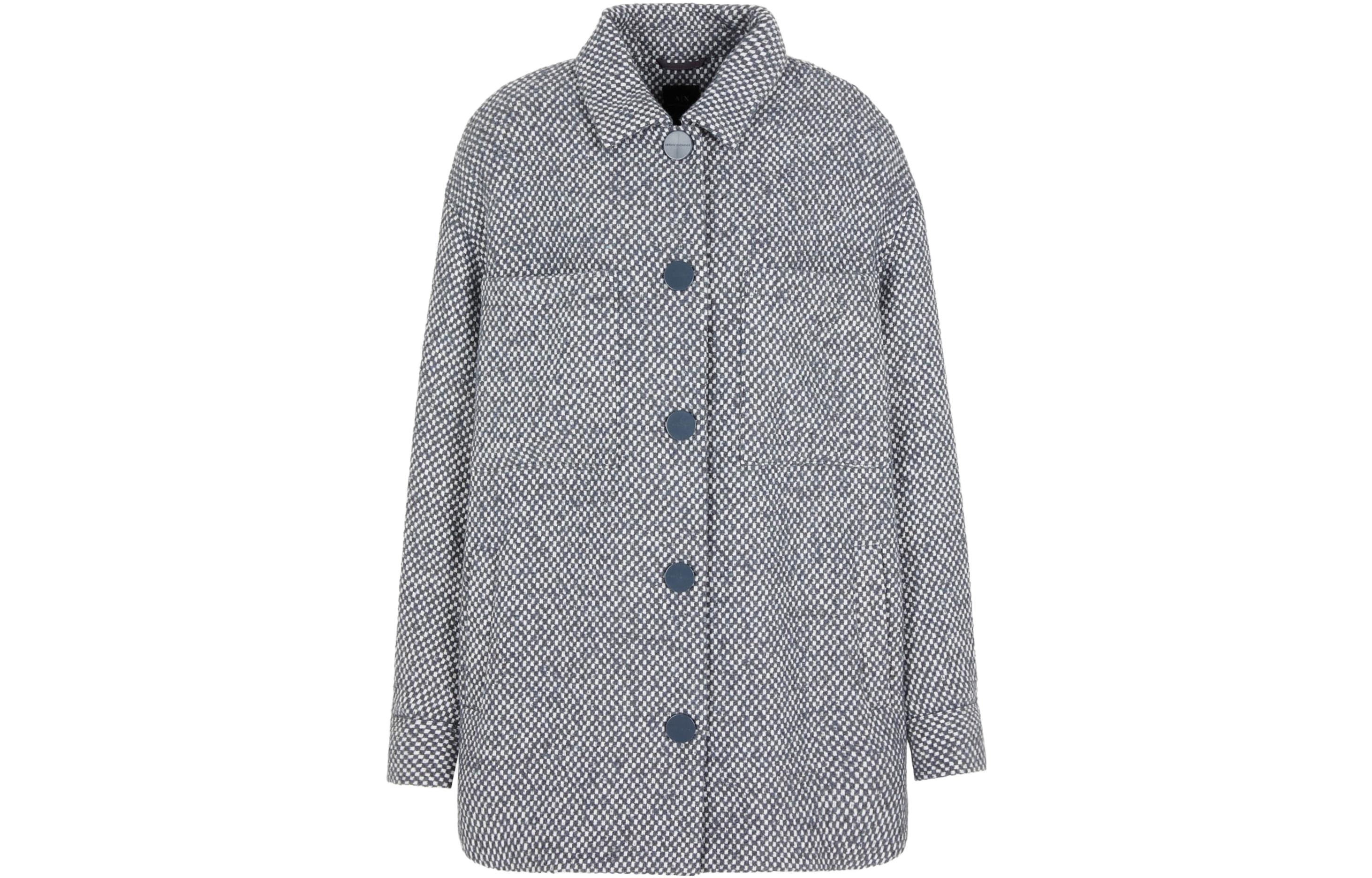 Order (Women) ARMANI EXCHANGE FW23 Patchwork Checkered Print Single-Breasted Coat Women Blue Gray 6RYB23-YN7MZ-25ES