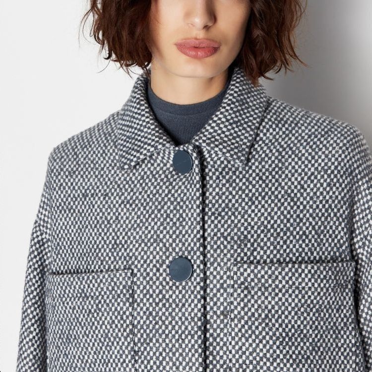 Details for (Women) ARMANI EXCHANGE FW23 Patchwork Checkered Print Single-Breasted Coat Women Blue Gray 6RYB23-YN7MZ-25ES
