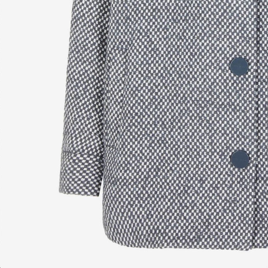 Cheap (Women) ARMANI EXCHANGE FW23 Patchwork Checkered Print Single-Breasted Coat Women Blue Gray 6RYB23-YN7MZ-25ES