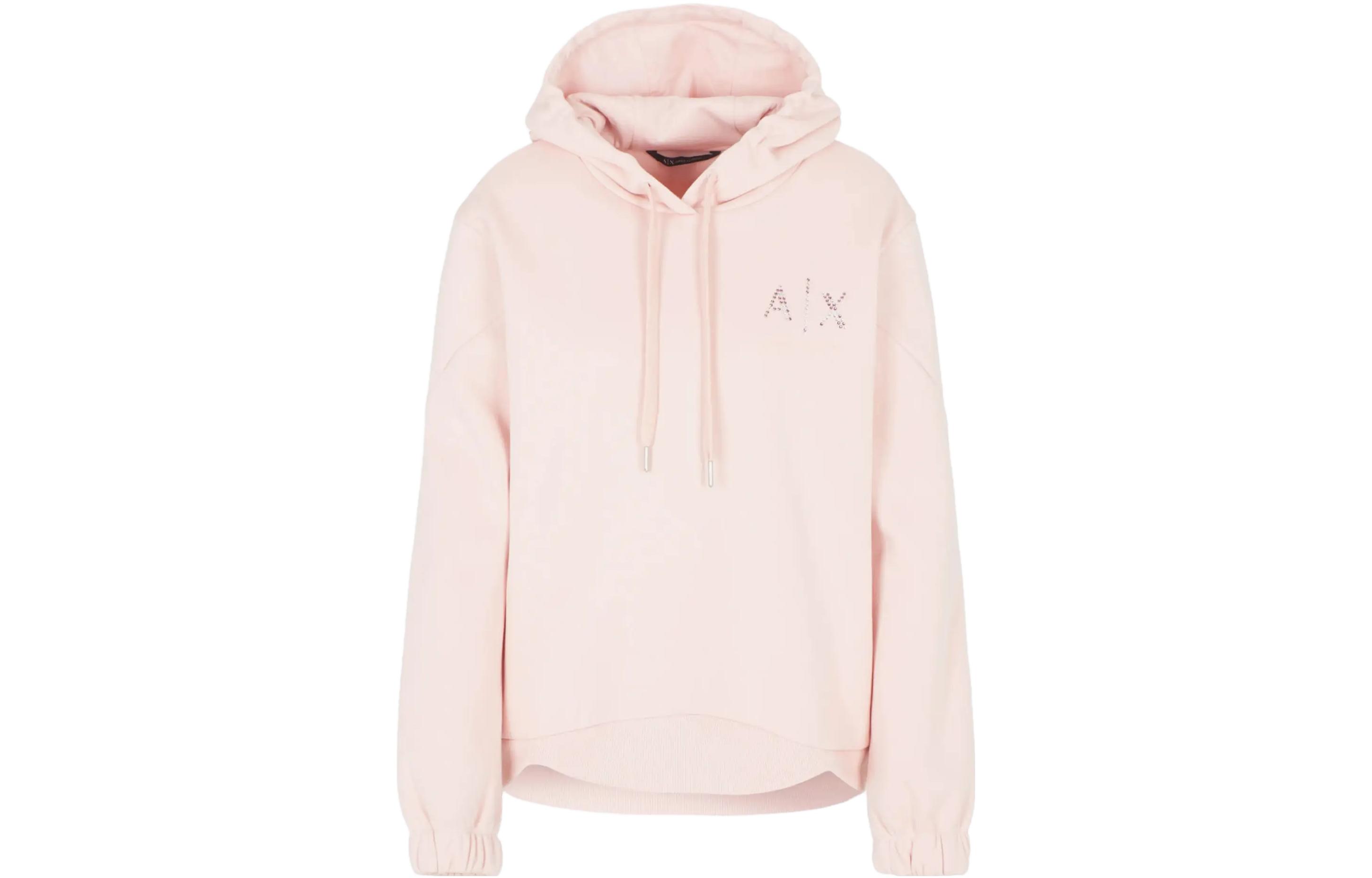 (Women) Armani Exchange FW23 Pink Logo Print Hoodie Long Sleeve Casual Sweatshirt 6RYM24-YJEFZ-7415