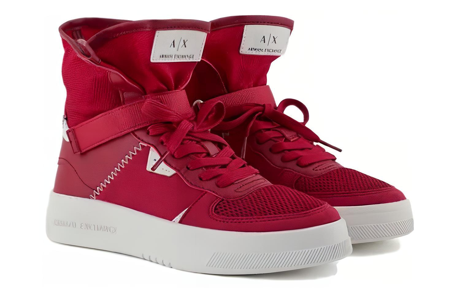 Lookbook (W) 阿玛尼Exchange红色高帮皮革运动鞋 XDZ031XV7291K621