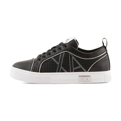 (W) Armani Exchange Leather Low Top 'Black'