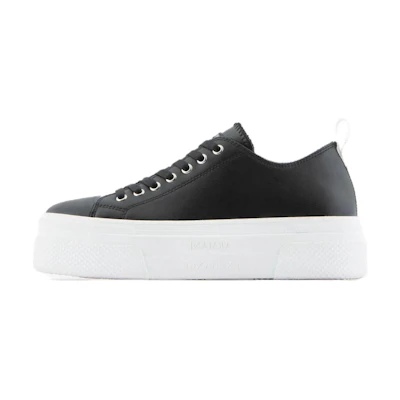 (W) Armani Exchange Leather Platform Low Top 'Black'