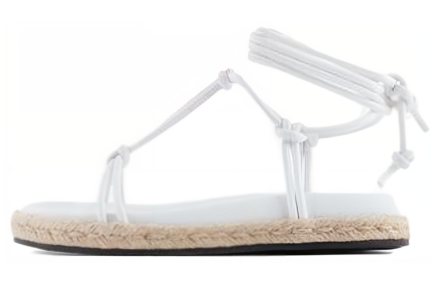 (Women) Armani Exchange Leather Round Toe Lace-Up Flat Sandal 'White' XDP024XV427100152