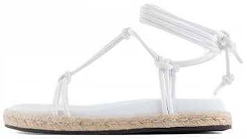 (Women) Armani Exchange Leather Round Toe Lace-Up Flat Sandal 'White' XDP024XV427100152 (Women) Armani Exchange Leather Round Toe Lace-Up Flat Sandal 'White' XDP024XV427100152