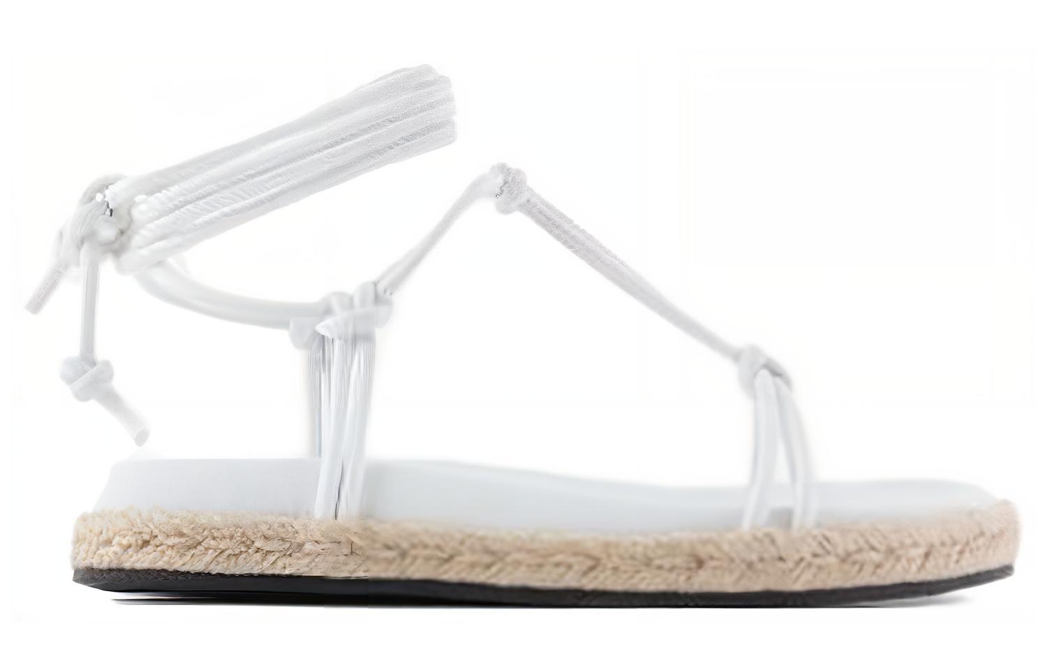 Order (W) Sandal Datar Kulit Armani Exchange Putih dengan Tali dan Ujung Bulat XDP024XV427100152