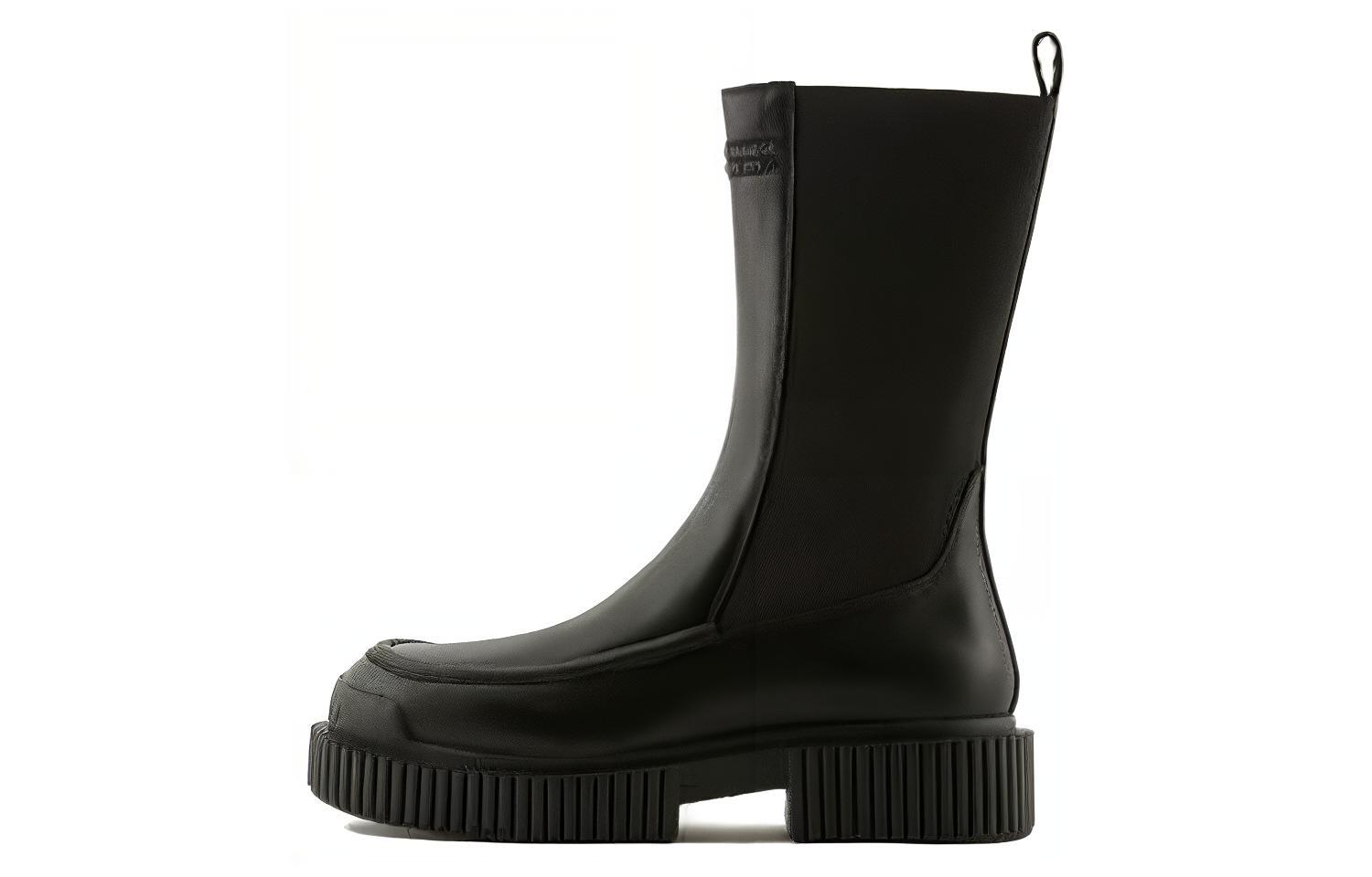 Buy ARMANI EXCHANGE 阿瑪尼 牛皮 圓頭 套腳 短靴 女款 黑色