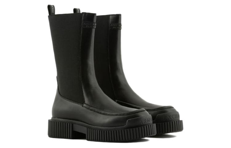 (W) Armani Exchange Leather Round Toe Slip-On Boots 'Black' 圖 2