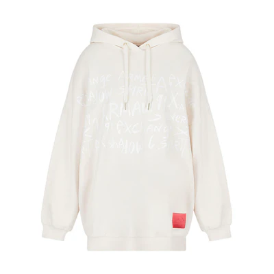 (Women) Armani Exchange Logo Print Drawstring Hoodie White FW22 6LYM46-YJCCZ-11130