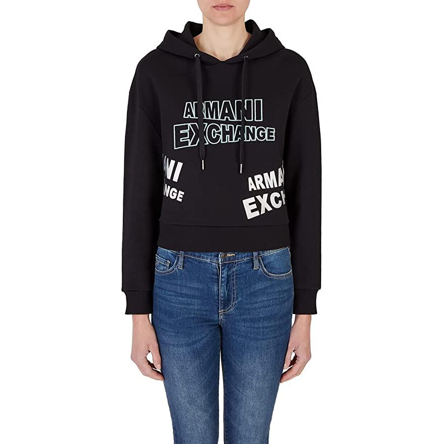 Lookbook (W) Armani Exchange 標誌印花抽繩連帽衫 黑色 SS23 3RYM78-YJDBZ-1200