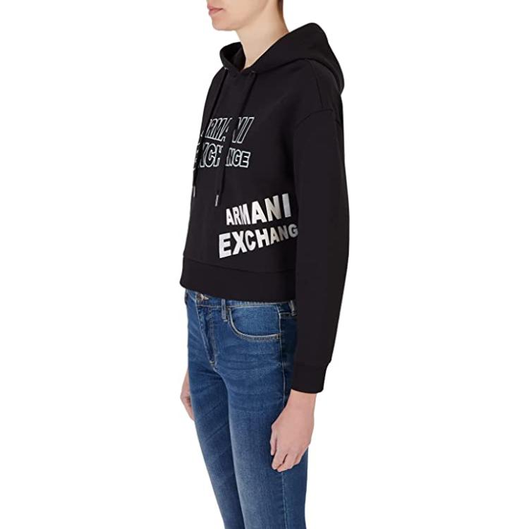 Shop (W) Armani Exchange 標誌印花抽繩連帽衫 黑色 SS23 3RYM78-YJDBZ-1200