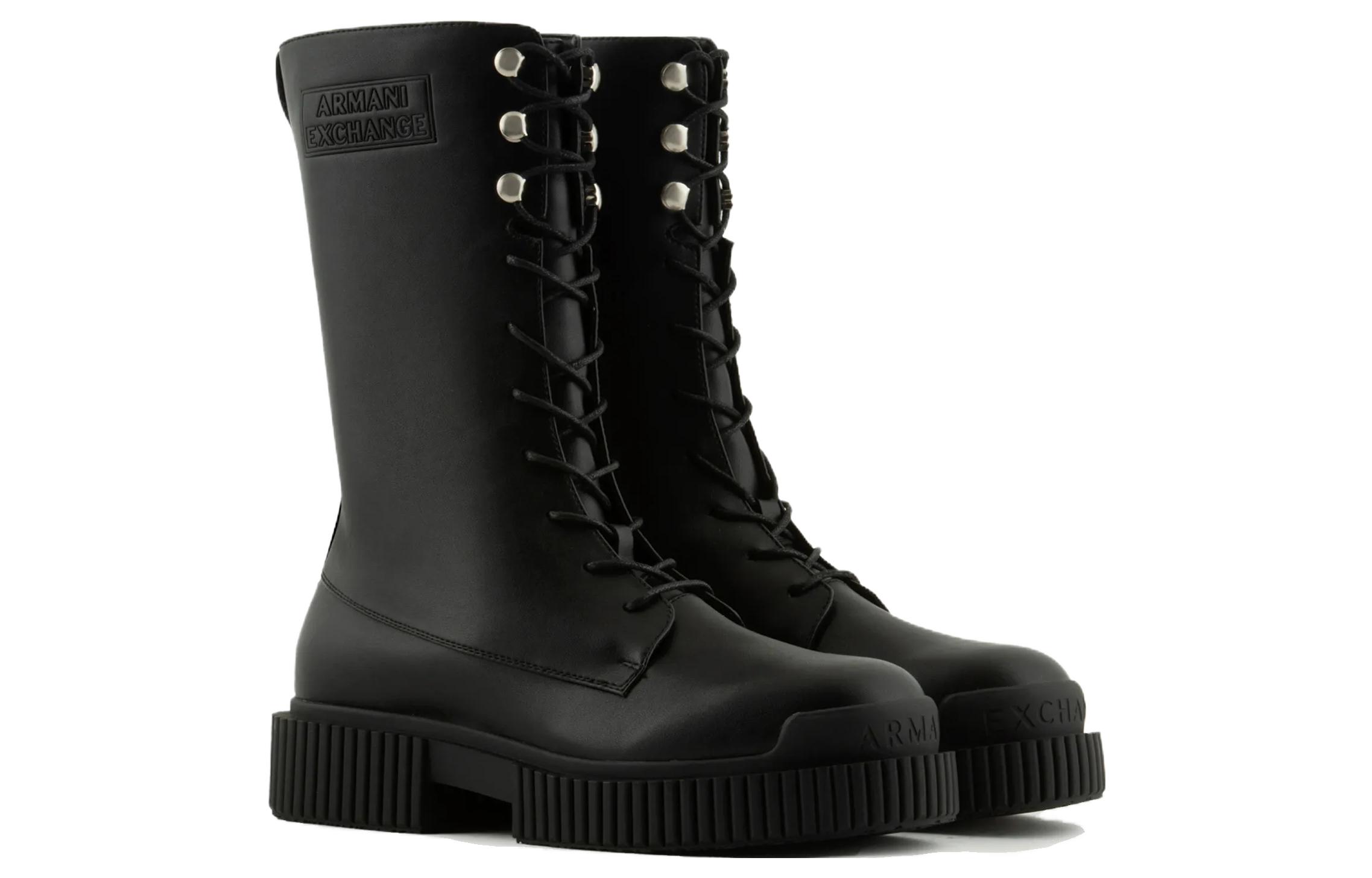 Shop (Women) Armani Exchange Round Toe Lace-Up Boots 'Black' XDN028XV7481K001