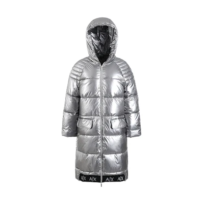 (Women) Armani Exchange SS23 Silver Long Loose-Fit Hooded Cotton Jacket. 6LYK07-YNSKZ-6908