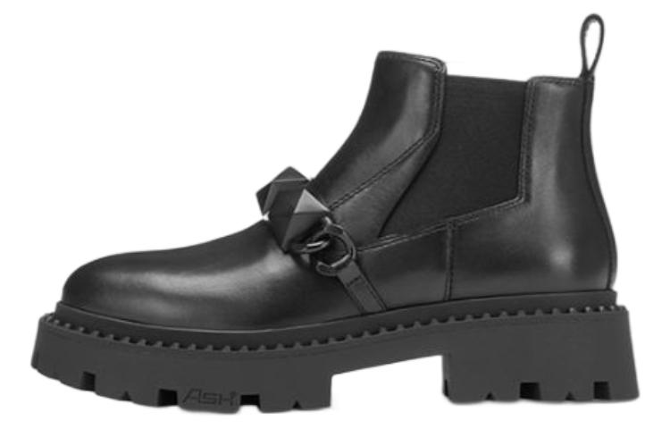 (Women) Ash 'Black Leather Studded Platform Combat Boots' FW22-M-136864-001