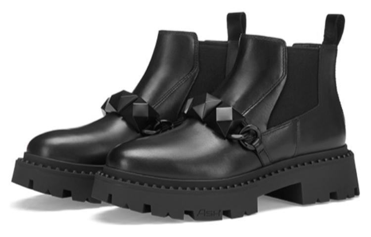 (W) Ash 'Black Leather Studded Platform Combat Boots' 圖 2