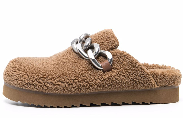 (W) Ash Brown 'Wool Chain Fashion Slides'