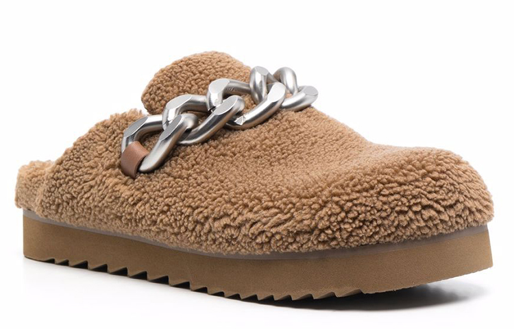 (W) Ash Brown 'Wool Chain Fashion Slides' 圖 2