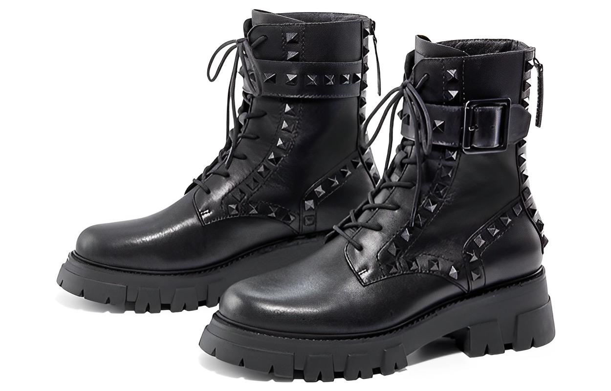 Order (W) アッシュルイス スタッズ プラットフォームブーツ (黒革) AM324L22036