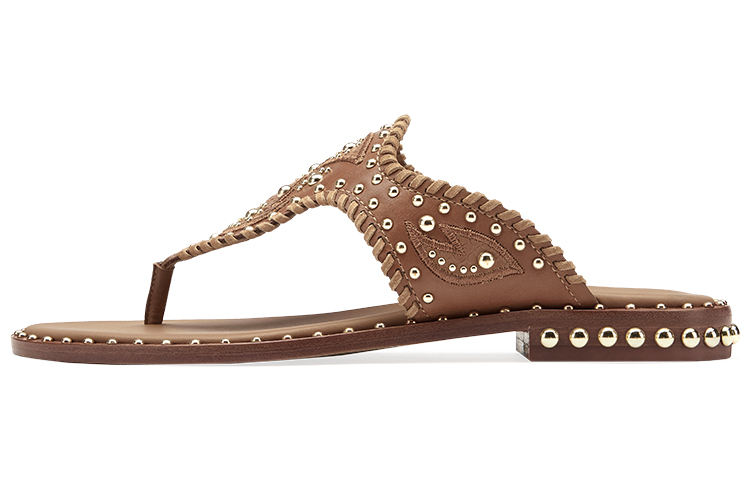 (W) Ash Phedra 'Retro Studded Gold Leather Thong Sandal'