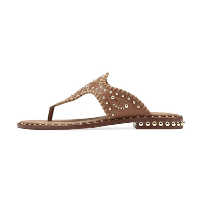 (W) Ash Phedra 'Retro Studded Gold Leather Thong Sandal'