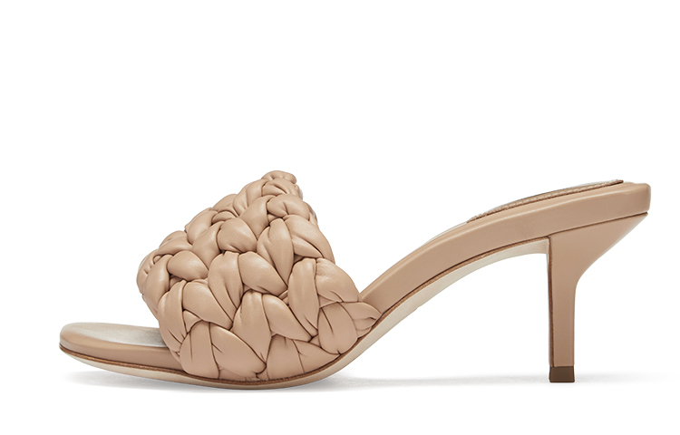 (W) Ash Rose Fashion Sandal 'Light Brown' 'Summer Knit Peep-Toe Mid-Heel'