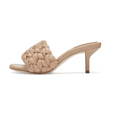 (W) Ash Rose Fashion Sandal 'Light Brown' 'Summer Knit Peep-Toe Mid-Heel'