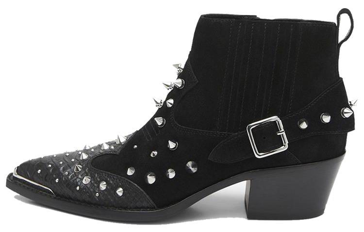 (W) Ash Studded Embossed Leather Ankle Boots 'Black'