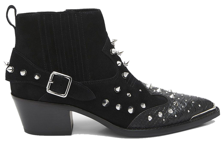 (W) Ash Studded Embossed Leather Ankle Boots 'Black' 圖 2