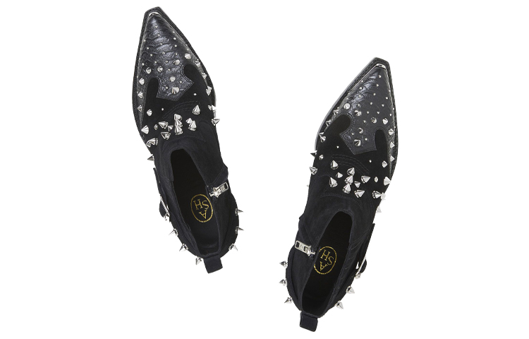 (W) Ash Studded Embossed Leather Ankle Boots 'Black' 圖 4