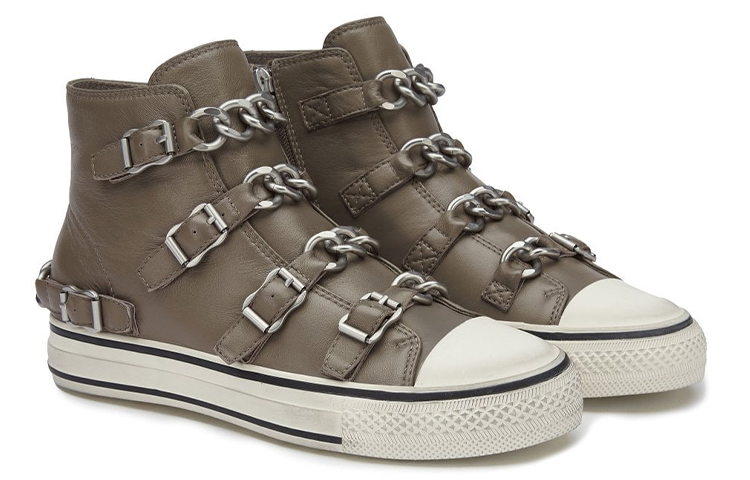 Lookbook (Women) Ash Vertigo 'Grey Brown Chain Buckle Leather High-Top' FW21-V-135565-002