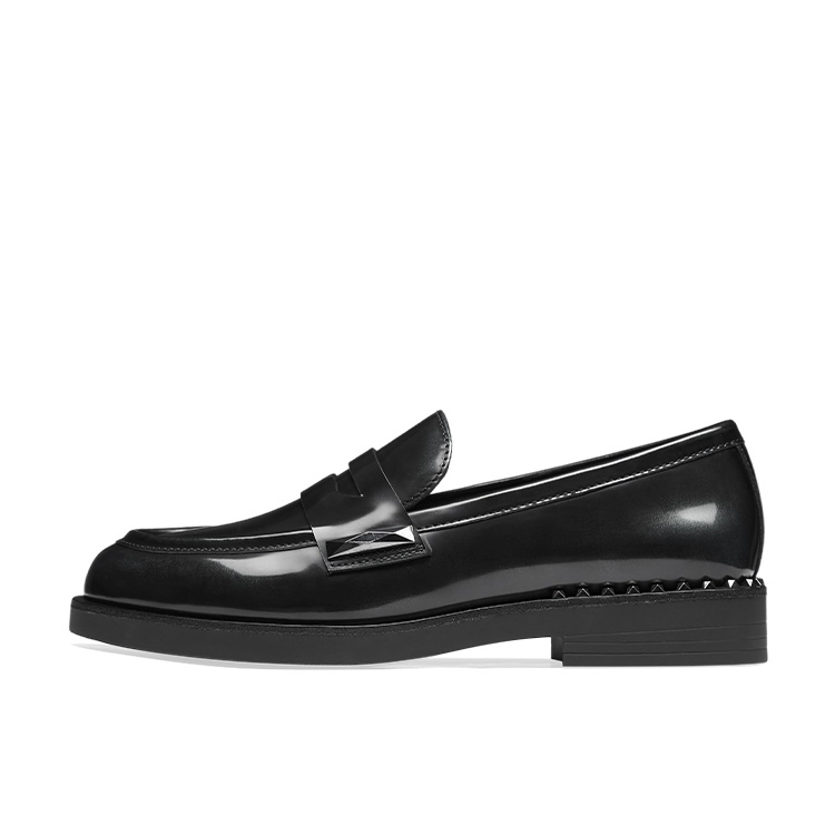 (Women) Ash Whisper Studs Black Leather Loafers - Minimalist British Style. FW24-M-137809-004