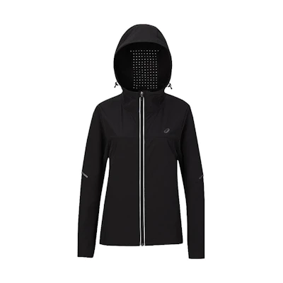 (Women) ASICS Black Hooded Zip Breathable Sweat-Wicking Jacket 2012C834-001