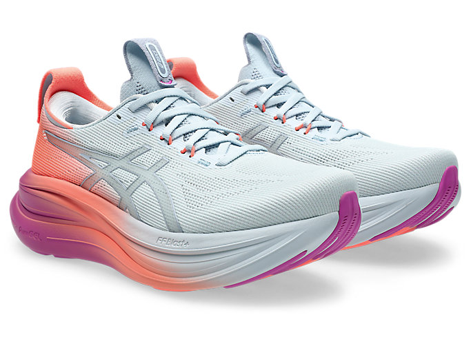 Order (W) アシックス ゲルニンバス 28 ランニングシューズ スカイ/デジタルサクラ 1012B987-400