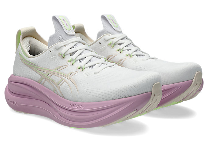 Order (Women) ASICS GEL-NIMBUS 28 Wide Running Shoes White/Hazy Lilac 1012B917-101