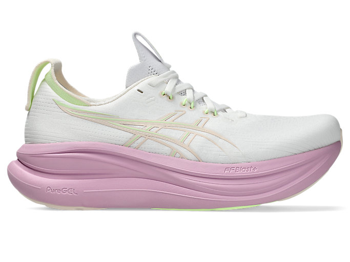 Cheap (Women) ASICS GEL-NIMBUS 28 Wide Running Shoes White/Hazy Lilac 1012B917-101