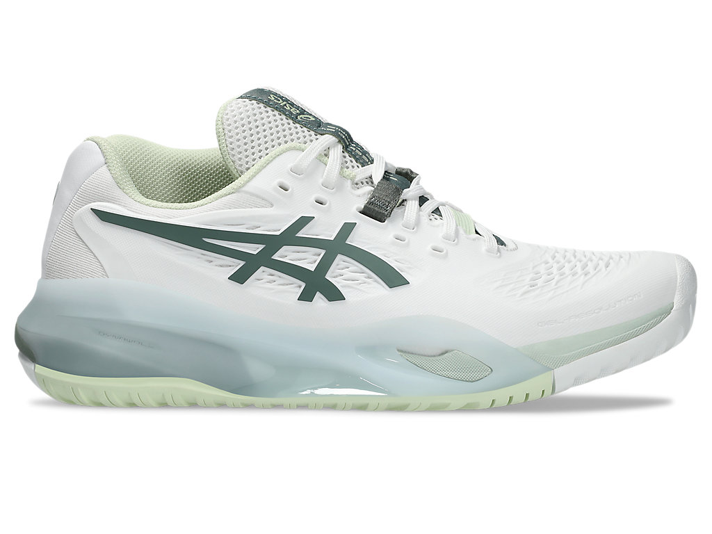 (Women) ASICS GEL-RESOLUTION X All Court Wide Tennis Shoes White/Monument Blue 1042A278-102