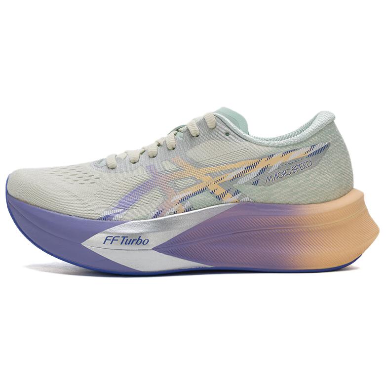 (Women) ASICS MAGIC SPEED 4 Running Shoes White Purple Carbon Plate Breathable. 1012B949-200