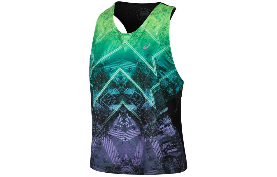 (Women) ASICS Sleeveless Logo Print Pullover Sport Tank Top Purple Green Print 2012C802-308