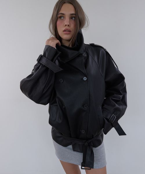 Purchase (W) Jaket Trench Kulit Hitam Asura Original A26FWJK113BKOS