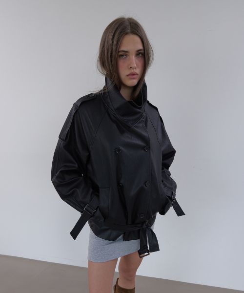 Details for (Women) Asura Authentic Black Leather Trench Jacket A26FWJK113BKOS