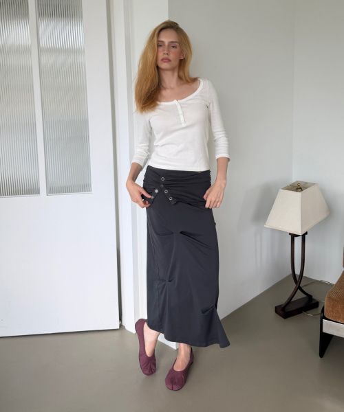 Lookbook (Women) Asura Charcoal Snap Drape Skirt A26FWSK103CCOS