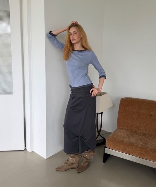 Sizing (Women) Asura Charcoal Snap Drape Skirt A26FWSK103CCOS