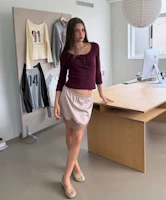 (Women) Asura Lace Satin Band Skirt Beige A26FWSK98BGOS (Women) Asura Lace Satin Band Skirt Beige A26FWSK98BGOS
