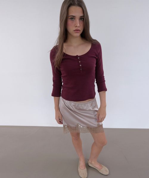 Lookbook (Women) Asura Lace Satin Band Skirt Beige A26FWSK98BGOS