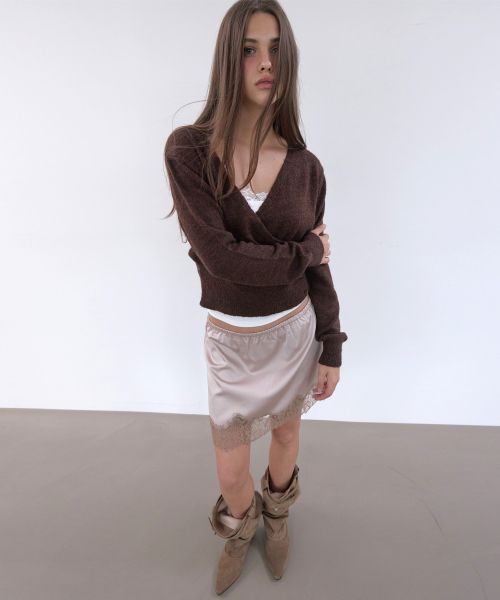 Shop (Women) Asura Lace Satin Band Skirt Beige A26FWSK98BGOS